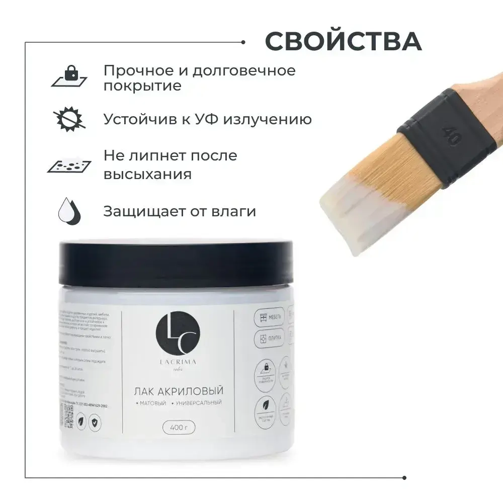 Лак акриловый матовый для мебели творчества и картин