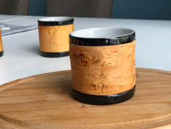 Кружка малая фарфоровая без ручки с берестой. Коллекция Log (Бревно)