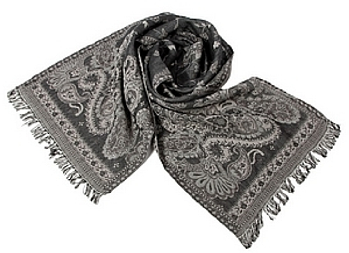 Кашне материал Шерсть 100% Плотный узор с огурцами цвет белый на темно-сером 160x35 см.