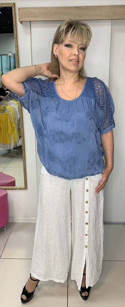 Нарядный двойной  блузон с ажуром и кружевами