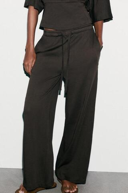 ZARA ПРЯМЫЕ ХЛОПКОВЫЕ БРЮКИ, КОРИЧНЕВЫЙ