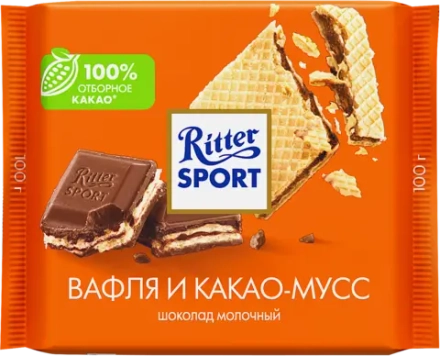 Шоколад молочный вафли какао-мусс Ritter Sport 100г