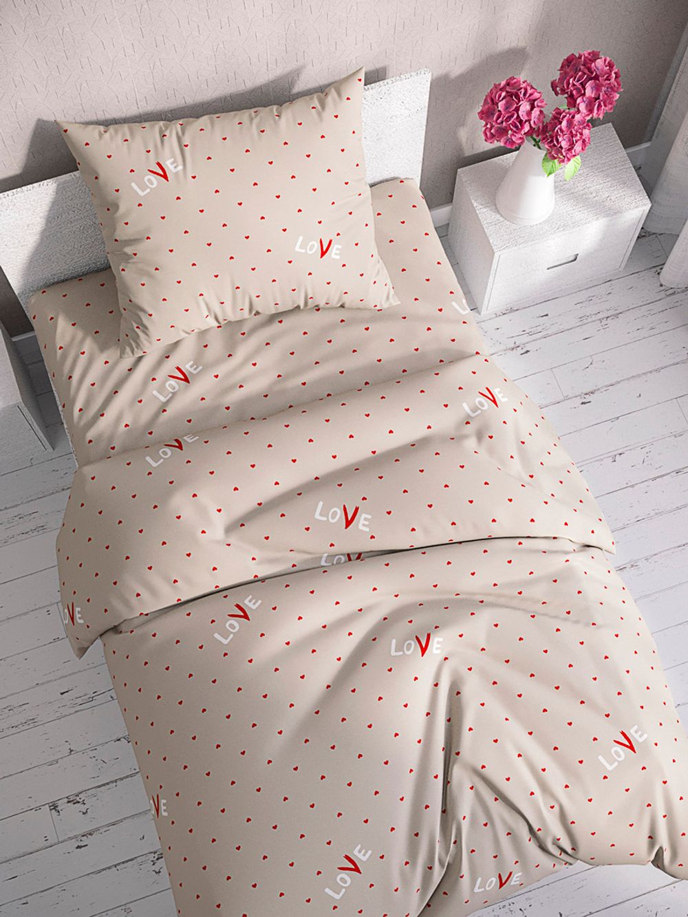 Простынь на резинке перкаль Сказка "Лав" 90x200 см