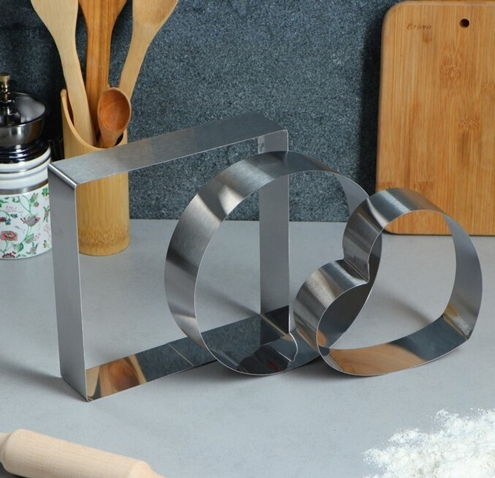 Набор форм для выпечки и выкладки "Круг, квадрат, сердце", 20 х 20 х 5 см, 3 шт