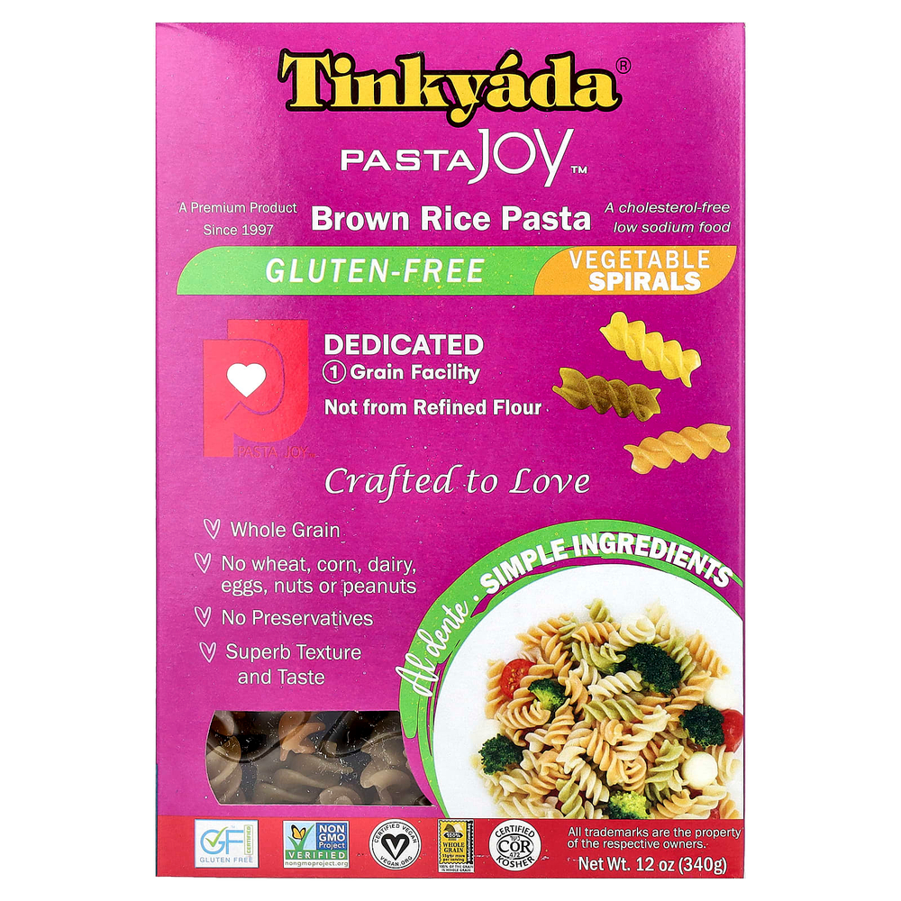 Tinkyada, паста из коричневого риса, овощные спиральки, 340 г (12 унций)