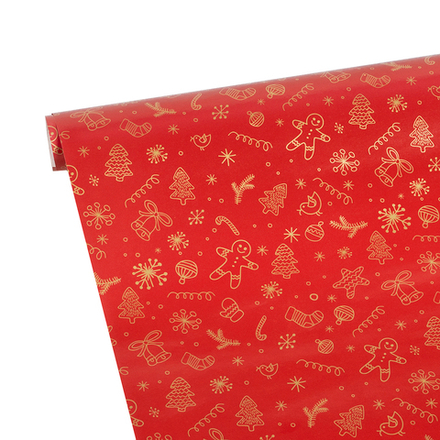 Упаковочная бумага (0,7*1 м) Новогодняя пора, Красный, Металлик
