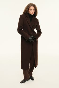 Пальто приталенного силуэта (((Горький шоколад))), коричневое