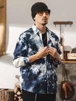 Рубашка с длинными рукавами мужская весна  премиум-класса с чернильным принтом.