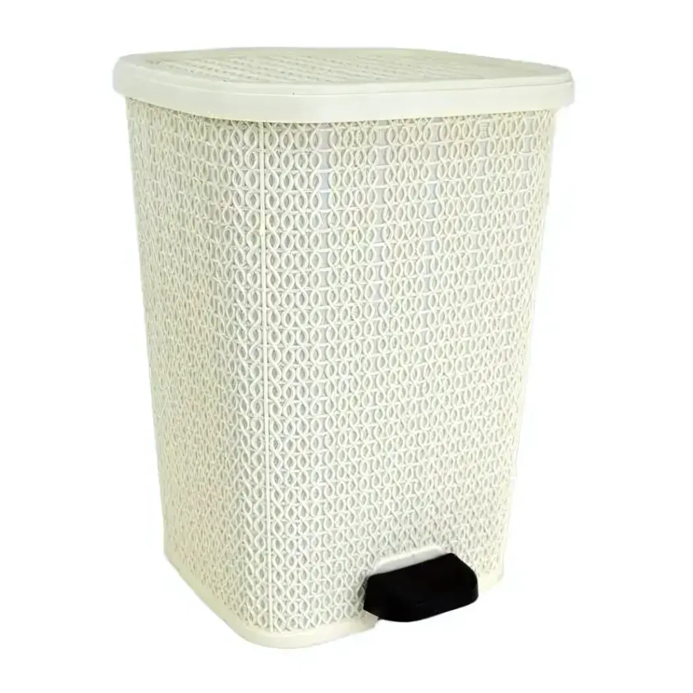 Ведро мусорное с педалью 12 л вязаный узор крем