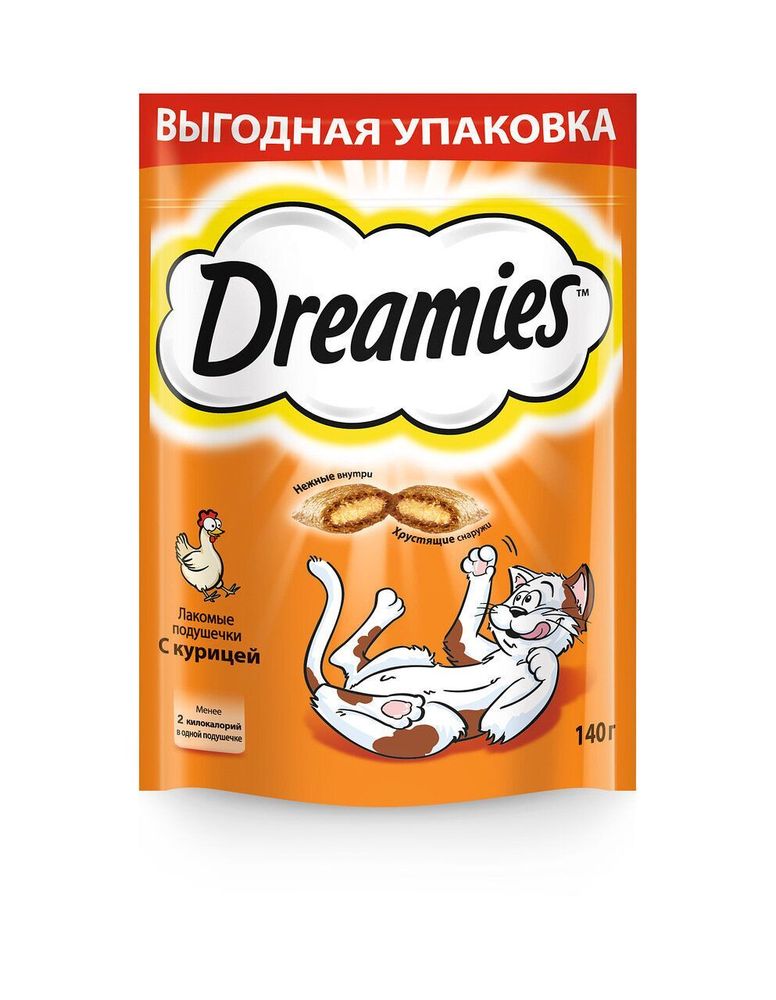 Лакомство Dreamies для кошек лакомые подушечки с курицей 140 г