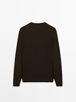 Massimo Dutti Свитер из рельефной ткани с круглым вырезом, пестро-коричневый