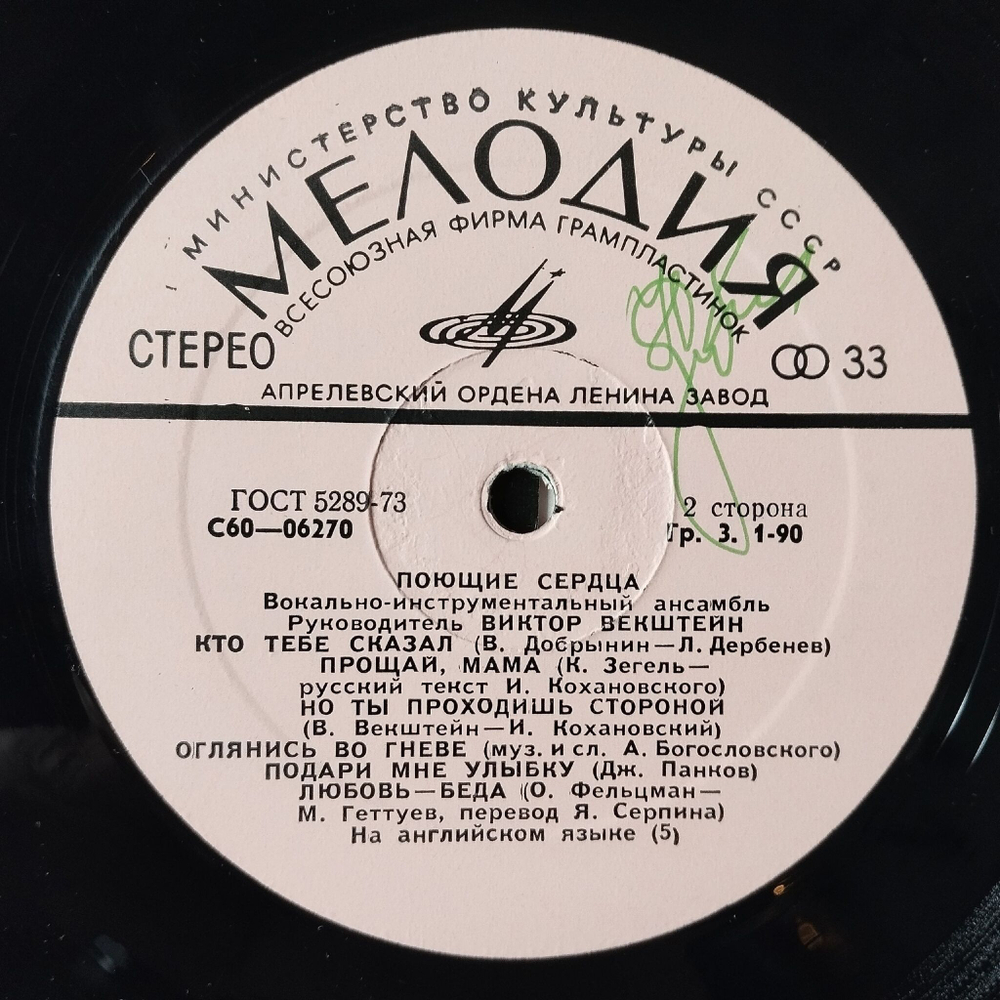 Винтажная виниловая пластинка LP Поющие Сердца (СССР 1975) Кто Тебе Сказал