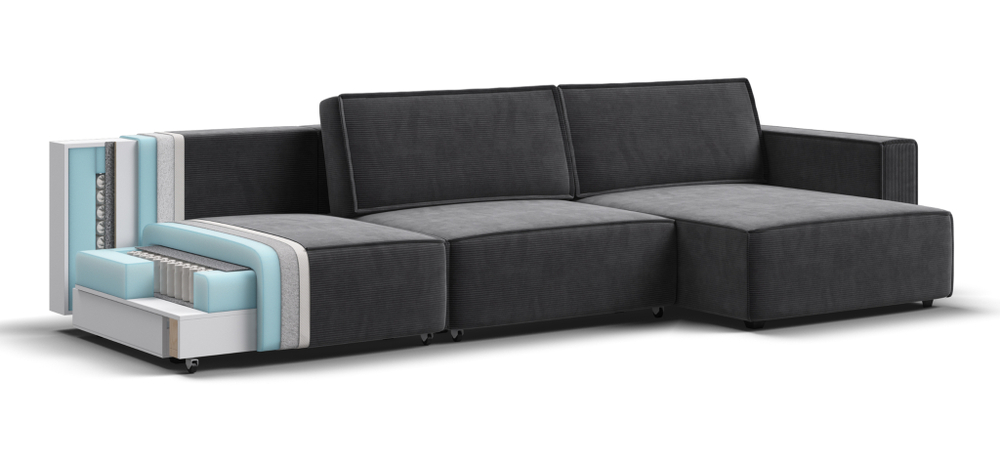 Угловой диван BOSS SOFT MODOOL MAX Вельвет CORD графит