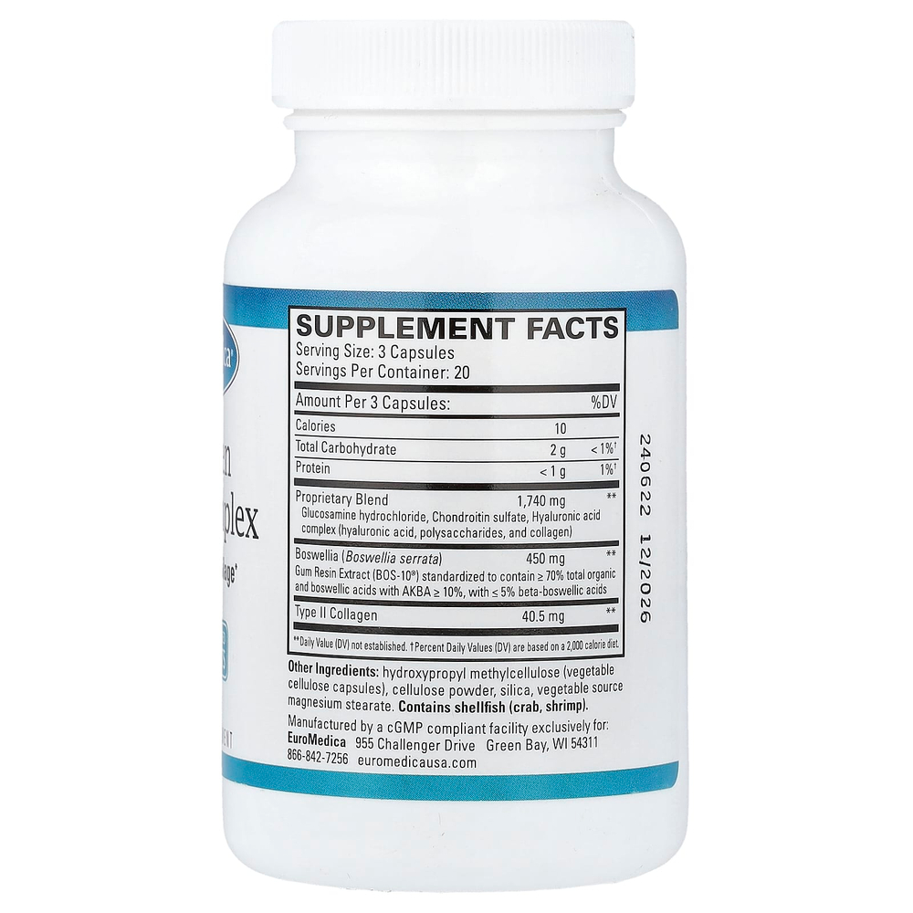 EuroMedica, комплекс для суставов с коллагеном, 60 капсул