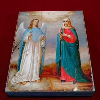 Дария (Дарья) Римская святая мученица и Архангел Гавриил деревянная икона на левкасе