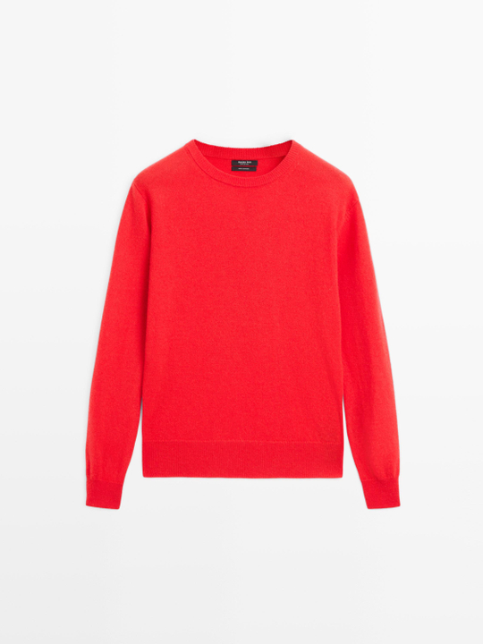 Massimo Dutti Кашемировый свитер с круглым вырезом, оранжевый