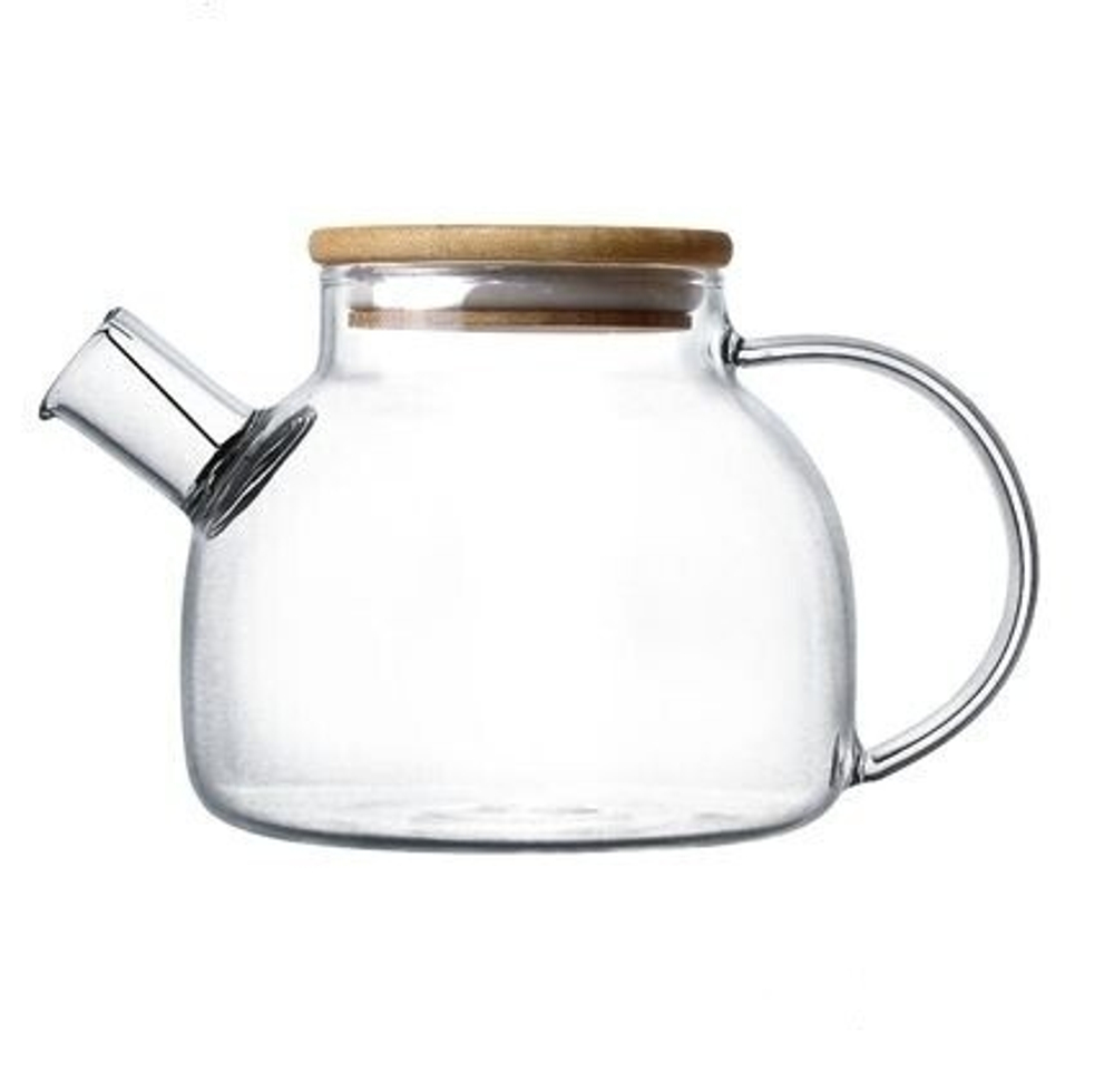 289003 Чайник "Бочонок" комбин.крышка 1000мл, стекло/бамбук/металл