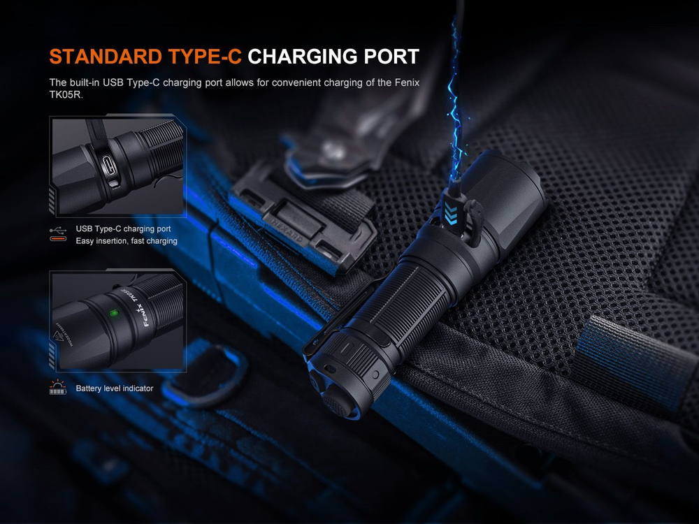 Тактический фонарь Fenix TK05R луч на 450 метров, Type-C, стробоскоп