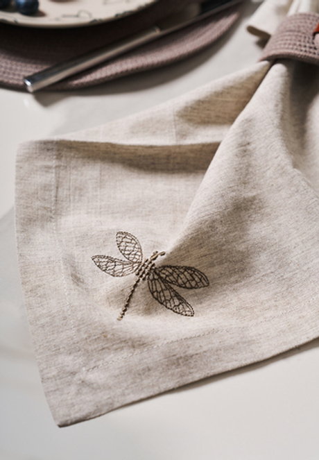 Салфетка сервировочная 40х40см Luxberry Вечерние стрекозы льняная