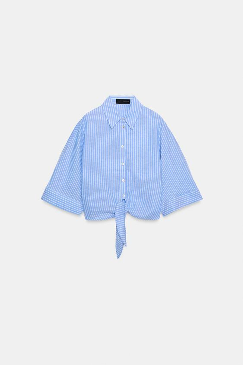 ZARA РУБАШКА С УЗЛОМ ИЗ СМЕСОВОГО ЛЬНА, СИНИЙ/БЕЛЫЙ