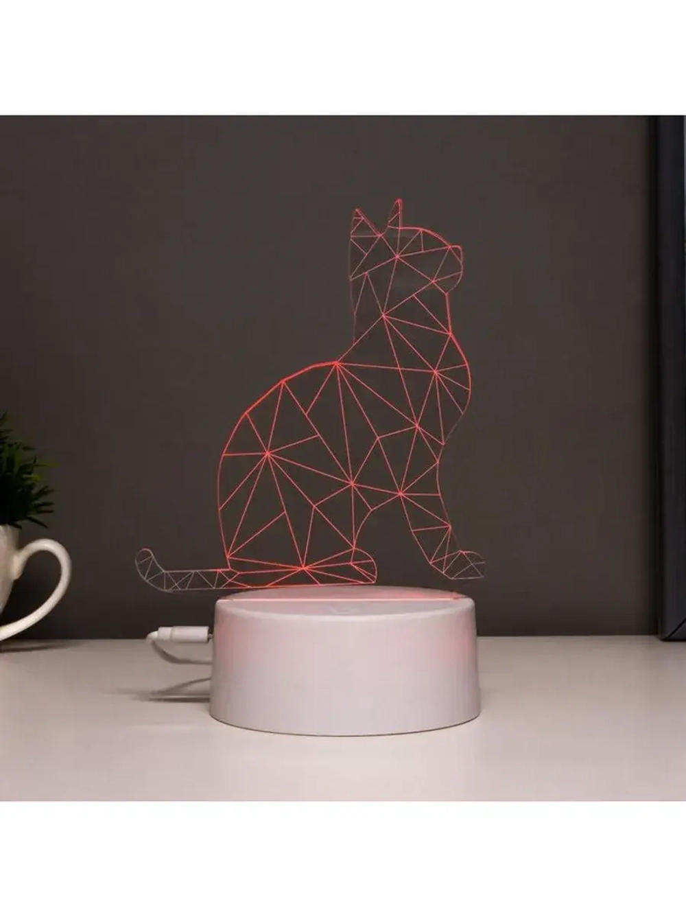 Светильник сенсорный «Кот сидя» LED 7 цветов USB/от батареек