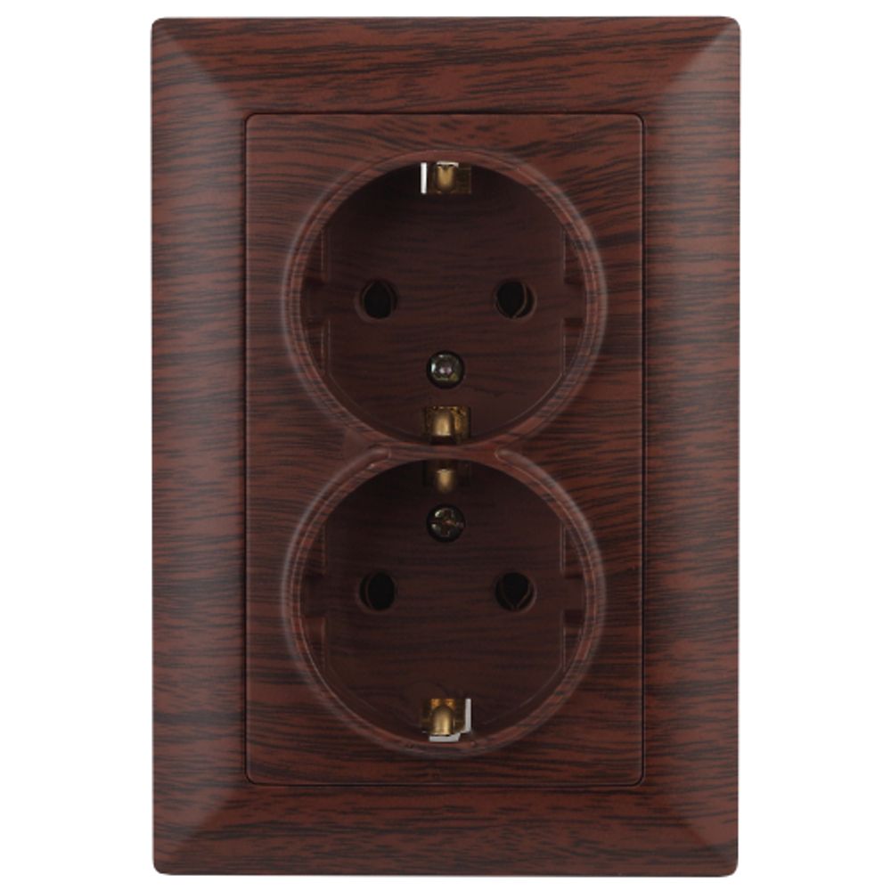 Розетка Intro Solo 4-205-10 с заземлением двойная 2X2P+E Schuko 16А-250В IP20 СУ венге | 