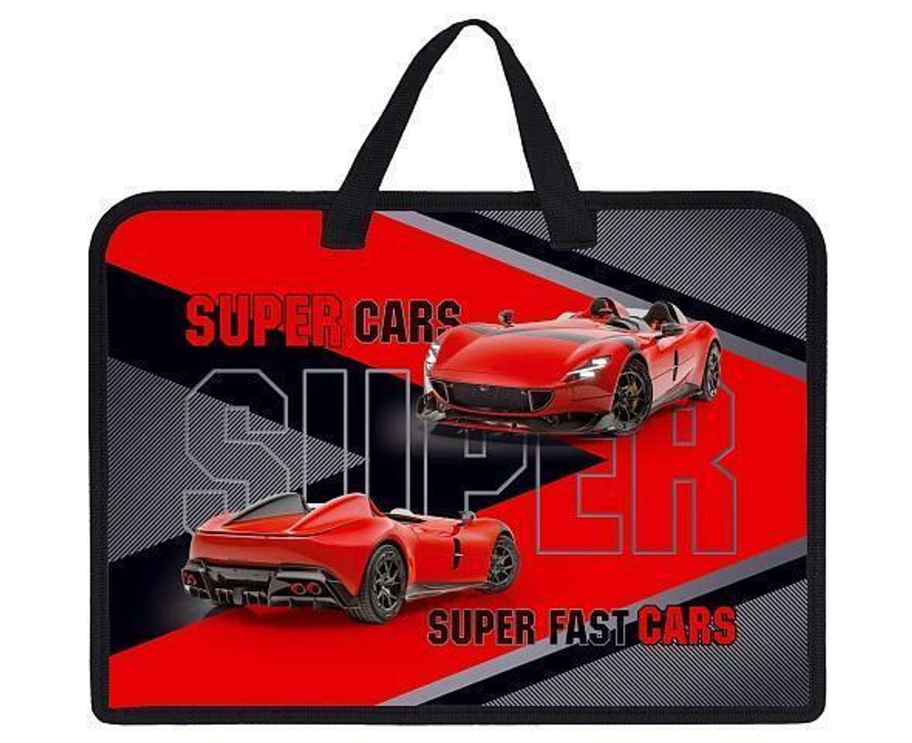 Папка для тетрадей А4ф 1 отд. с ручками пластиковая на молнии "Red Car" (Хатбер)