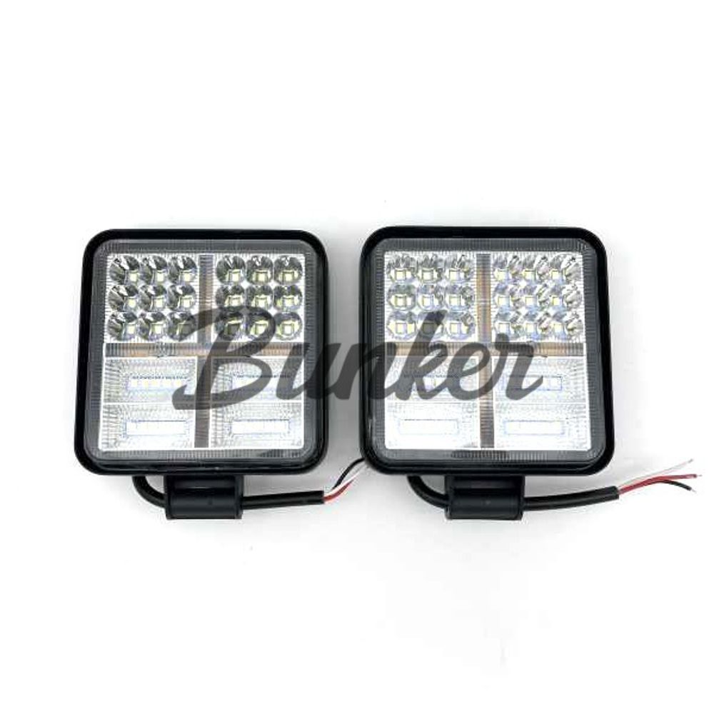 Фара светодиодная 126W (9-30V) 107*107*25мм 38LED (желты строб. крест)