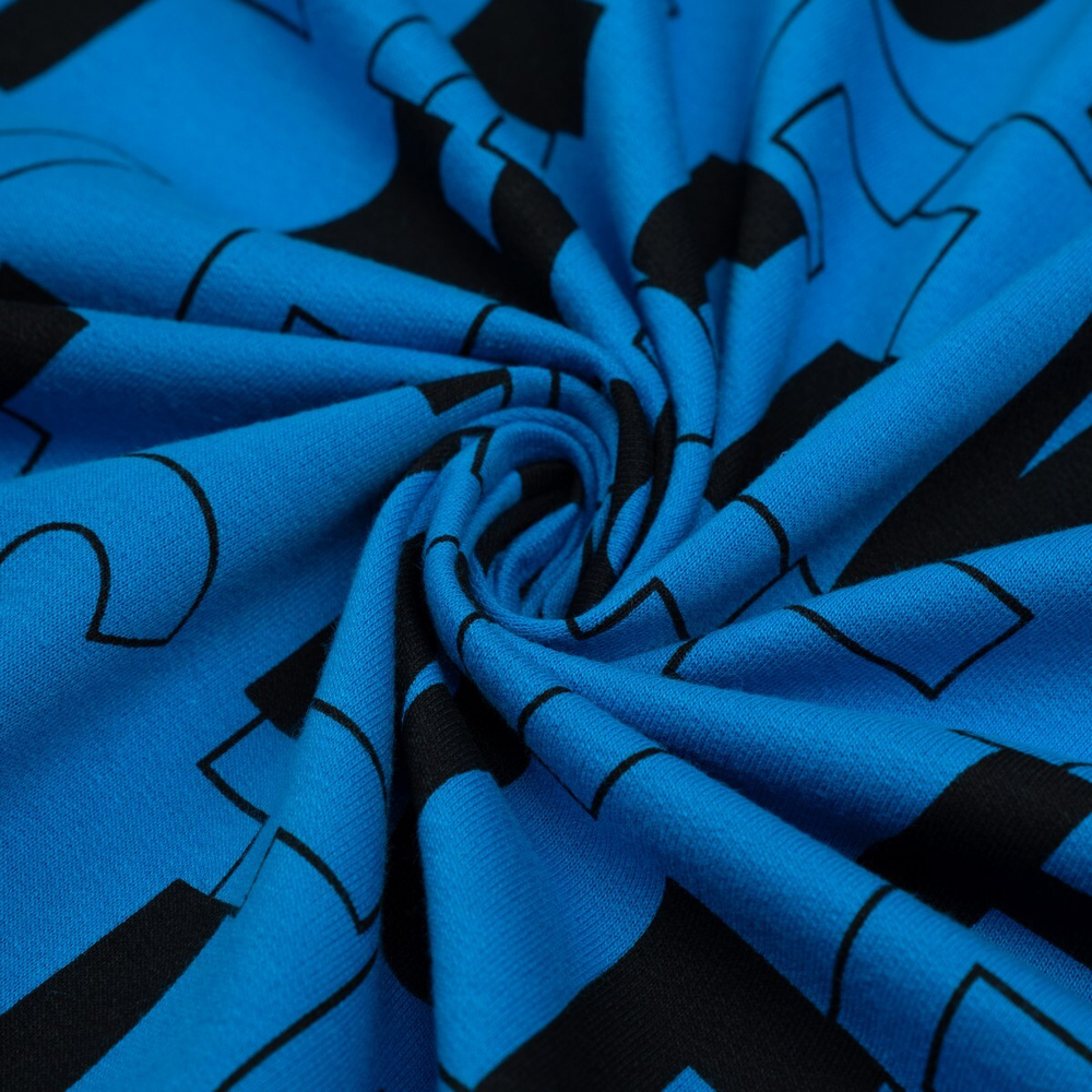 Футер 2-х нит. с рисунком, 100% хлопок, 220 гр/м2, св.синий/чёрный (20500)