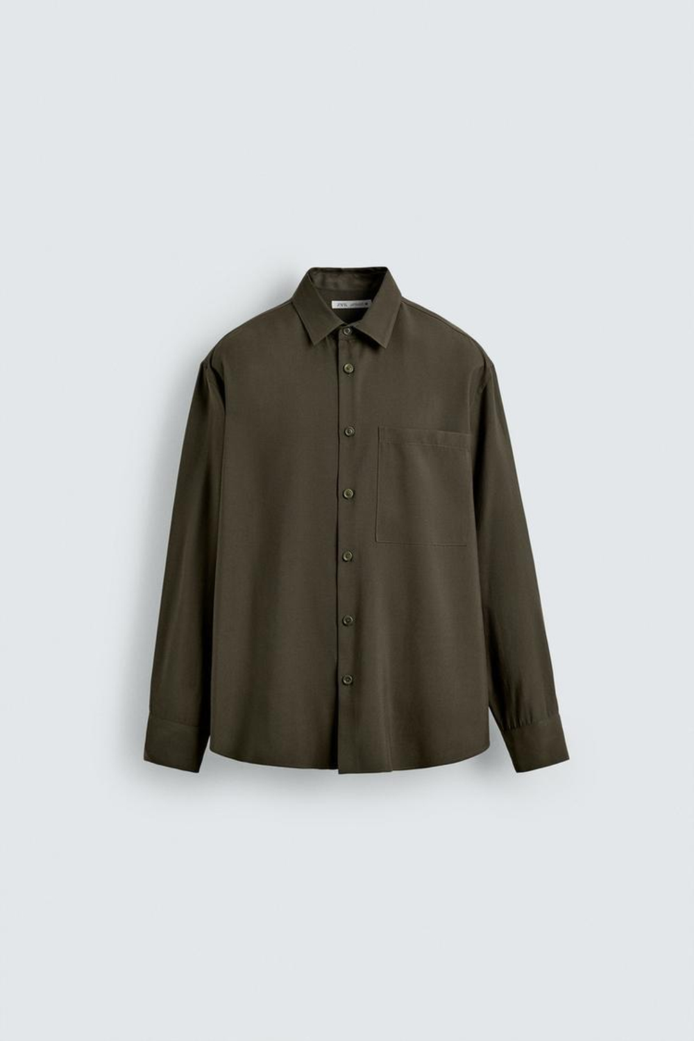 ZARA РУБАШКА RELAXED FIT ИЗ СТРУЯЩЕЙСЯ ТКАНИ, ХАКИ