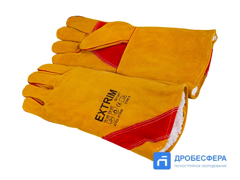 Перчатки пескоструйщика (кожа), оранжевые, утепление арт. EXT orange winter