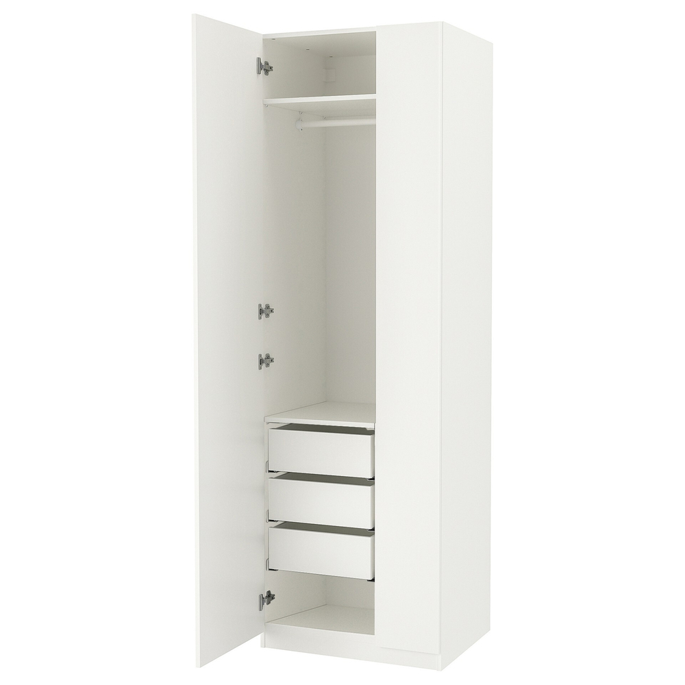 Распашной шкаф PAX FORSAND IKEA с 3 ящиками и 2 полками (белый)  100*60*220