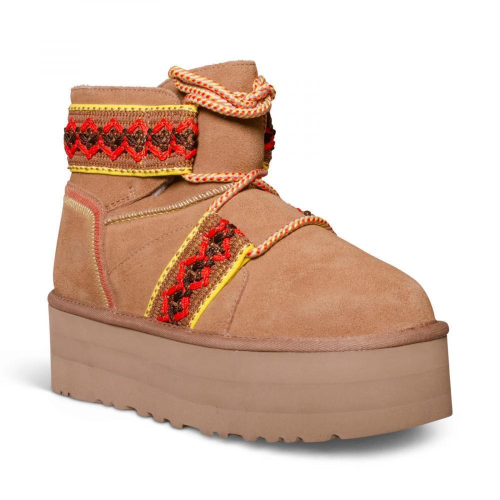 UGG WOMEN MINI BRAID PLATFORM CHESTNUT