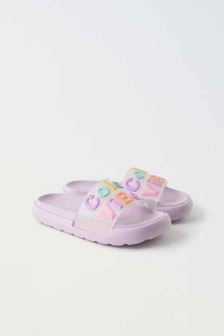 ZARA БЛЕСТЯЩИЕ ПЛЯЖНЫЕ ТАПОЧКИ, ФИОЛЕТОВЫЙ