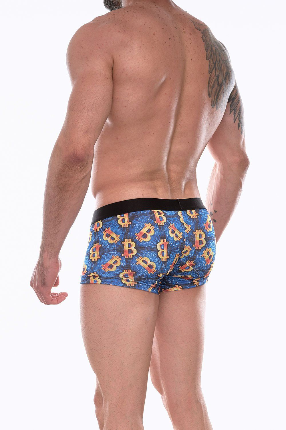 Синие мужские трусы-боксеры с разноцветным принтом (Размер: S) (Цвет: синий)