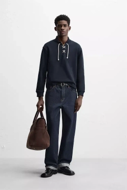 ZARA ТОЛСТОВКА С КОНТРАСТНЫМ ШНУРКОМ, МОРСКОЙ СИНИЙ