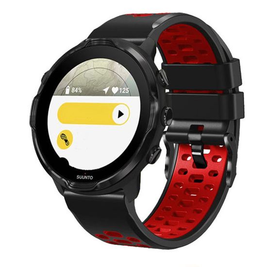 Ремешок двухцветный дышащий 24 мм для Suunto 9 Baro, Suunto 7, Suunto Spartan Sport силиконовый (Черный/красный)