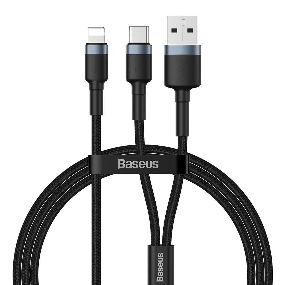 Lightning Кабель Baseus Cafule USB+Type-C 2-in-1 PD Cable 1.2m - Gray+Black