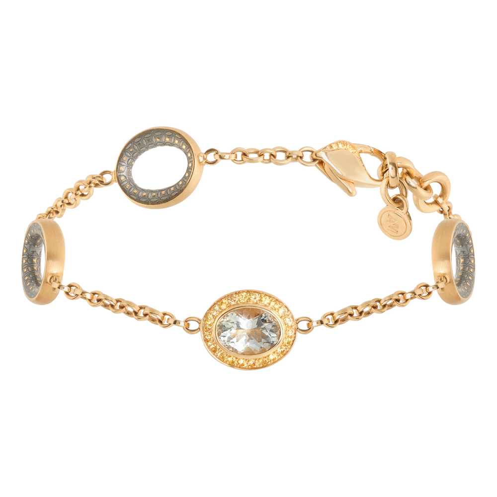 Браслет с Зеленым Аметистом и Жёлтыми Сапфирами, эмалью, Br0178-620/2