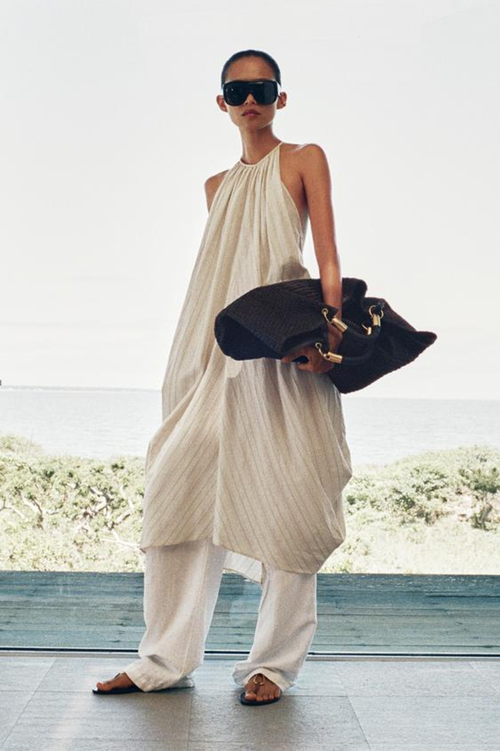 ZARA БОЛЬШАЯ ПЛЕТЕНАЯ СУМКА, ШОКОЛАДНЫЙ