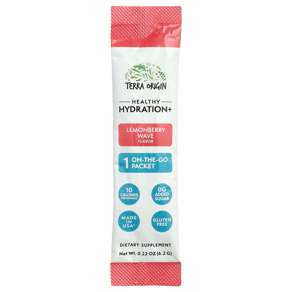 Terra Origin, Healthy Hydration+, Lemonberry Wave, добавка On the Go, 30 пакетиков по 6,2 г (0,22 унции)