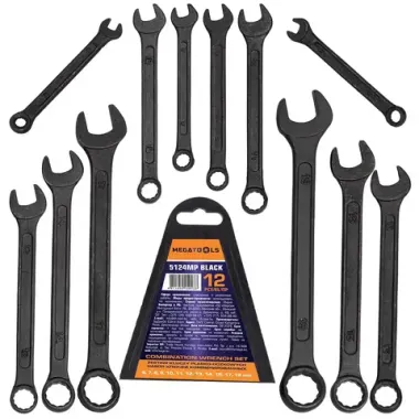 Ключи комбинированные, набор 12пр. (6-15, 17, 19мм) MEGATOOLS MT-5124MP BLACK