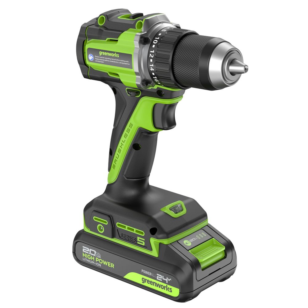 Дрель-шуруповерт акк. Greenworks DD560, 24V, б/щет, 30/60 Нм,13мм, Anti-kickback,1х2Ач,ЗУ,кор (3708407CUA)
