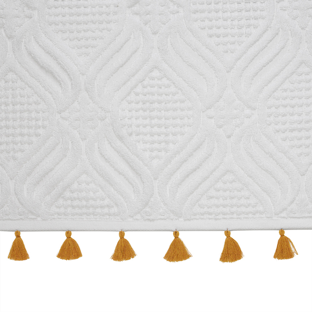 Полотенце банное белое, с кисточками цвета карри из коллекции essential, 70х140 см