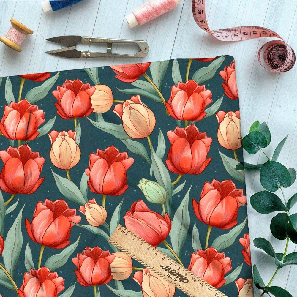 Ткань премиум Оксфорд 600D сумеречные тюльпаны