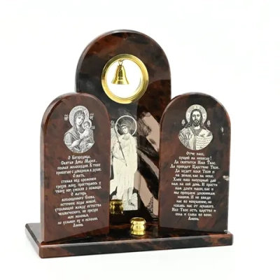 Триптих из обсидиана с колокольчиком "Богородица и Иисус с ангелом" 120*45*120 мм.