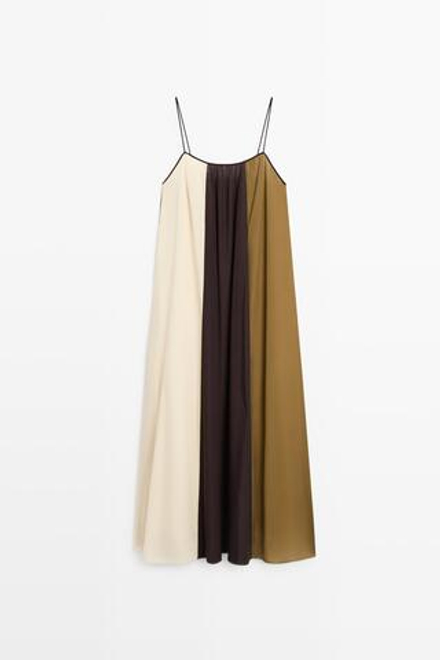 Massimo Dutti Платье миди на бретелях из струящейся ткани, коричневый