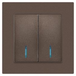 Выключатель Intro Accent 6-105-08 двойной с подсветкой, 10А-250В, IP20, СУ, AL/CU, бронза | Intro