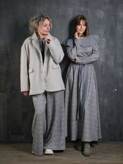 Палаццо  + кушак/ клетка серо-голубой