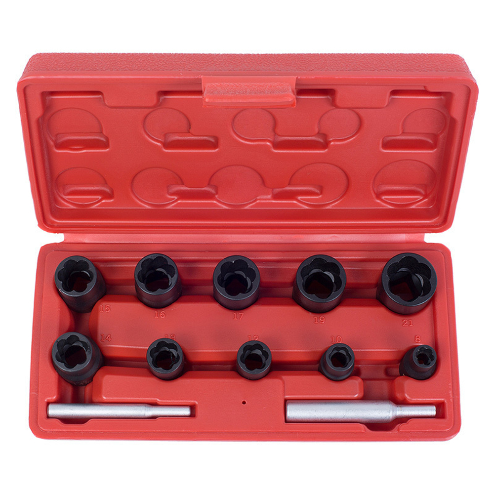 МАСТАК (109-30012C) Набор торцевых головок для поврежденных гаек и болтов, 8-21 мм, кейс, кейс, 12 предметов